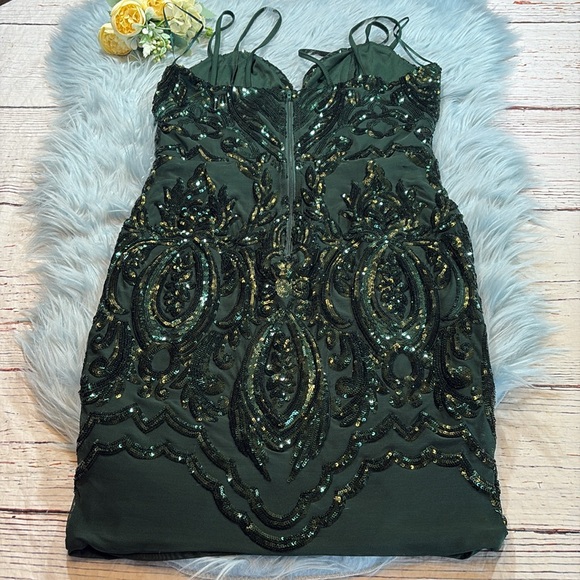 NWT AKIRA Green Sequins Mini Dress sz L - Picture 9 of 10